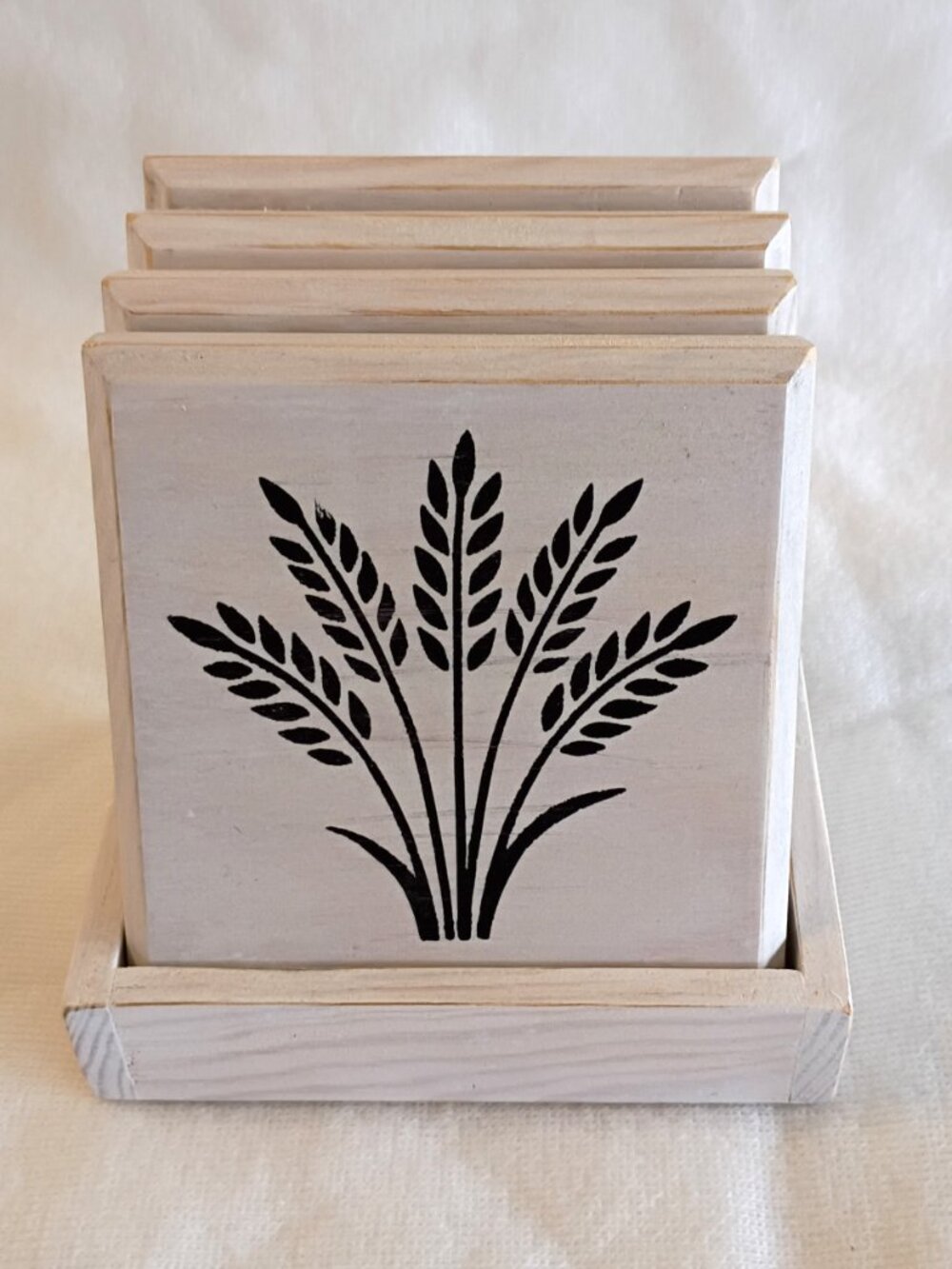 Set of 4 Farmhouse Rustic Wooden Coasters with Holder - 4.5" Bless This Home - Picture 2 of 9